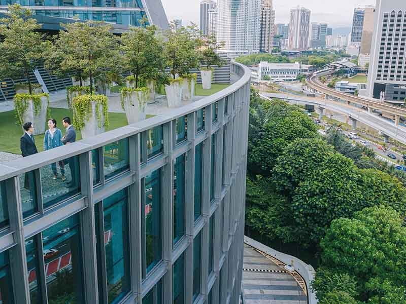 Real estate high rise glass building in a smart city