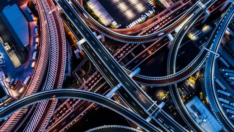 Aerial view of a city road