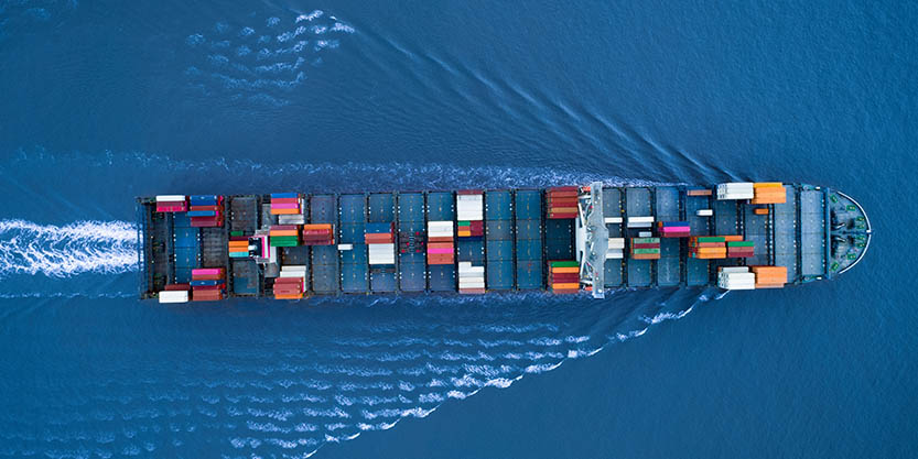 Aerial view of a cargo ship