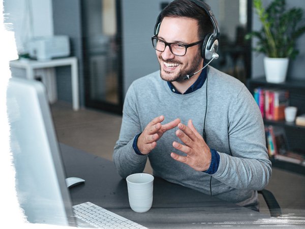 man on call at home office