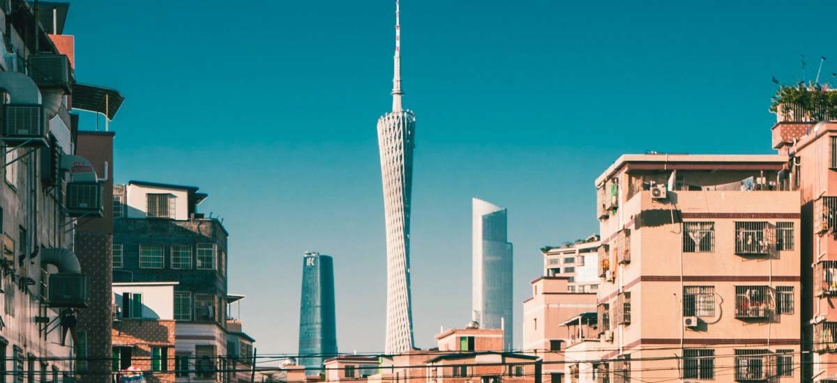 city skyline view of building with canton tower 